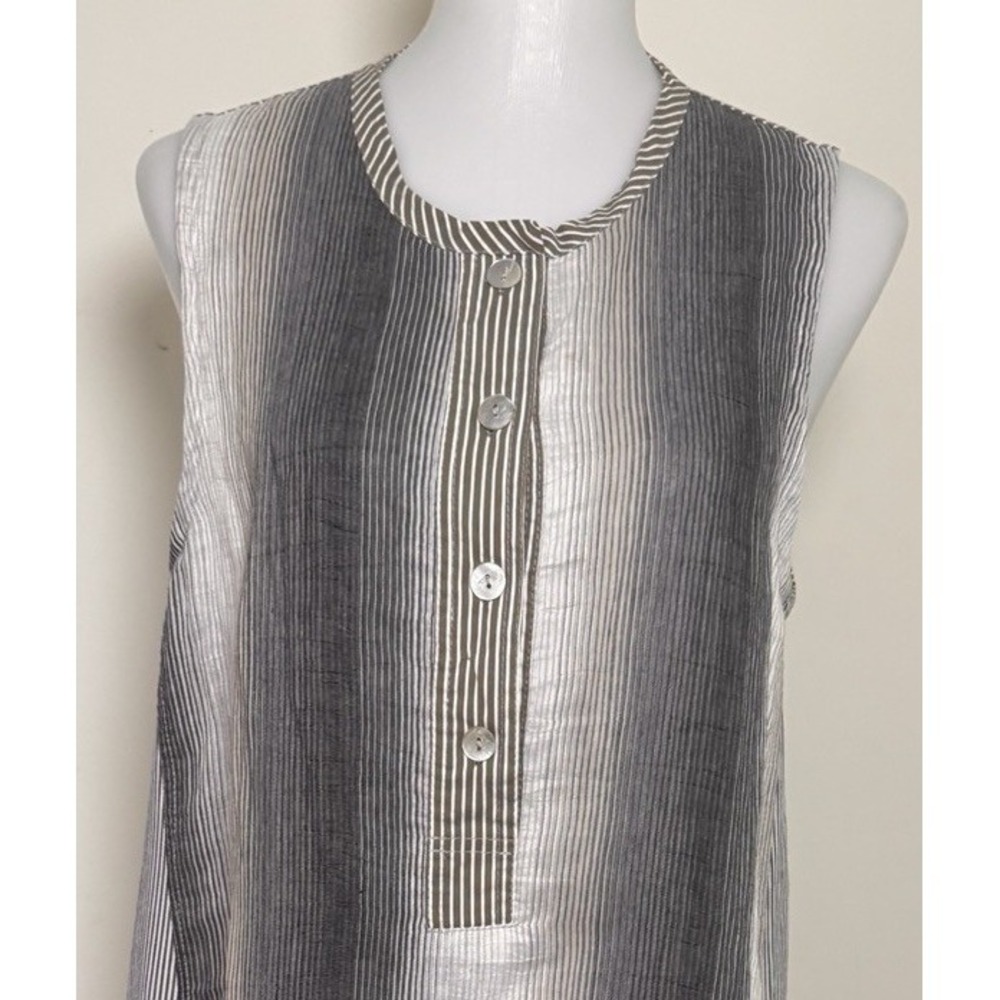 Alembika Ombre Stripe Sleeveless Oversized Linen Blend Midi Dress Large Gray - Picture 8 of 11